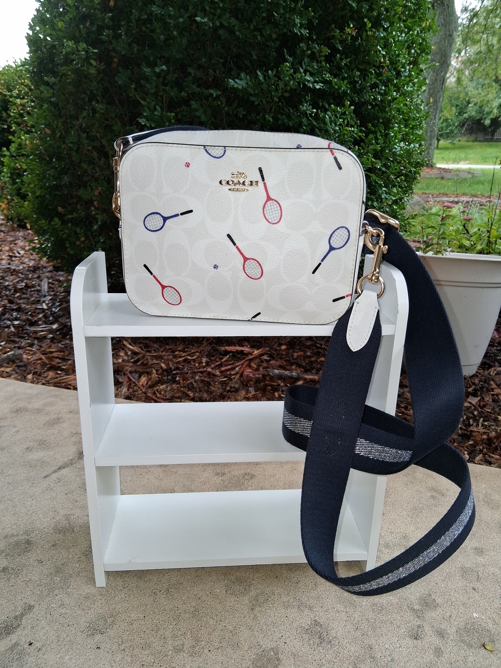 Limited Edition Coach Mini Camera Bag In Signature Canvas With Racquet Print